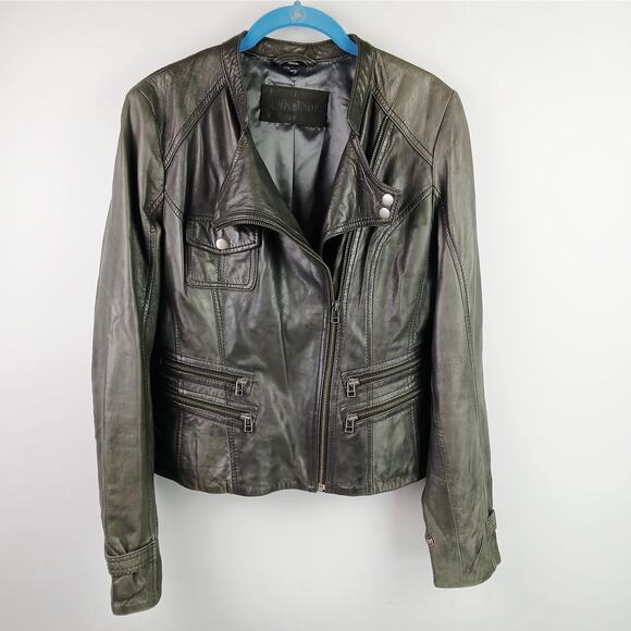 Whetblue SZ M Buttery Soft Lambskin Leather Moto Jacket Gray Silver Hardware - Picture 4 of 7